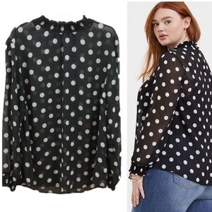 Torrid Black Chiffon Polka Dot Top Sheer Lightweight Plus Sized Casual Office